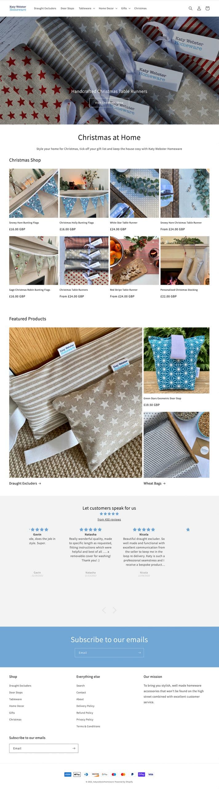 New Shopify Website for Katy Webster Homeware using Dawn Shopify theme